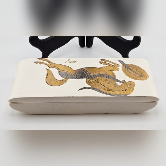 Sascha Brastoff Golden Gilt Gold Horse Ceramic Jewelry Trinket Box Tray Lid MCM - Picture 8 of 12